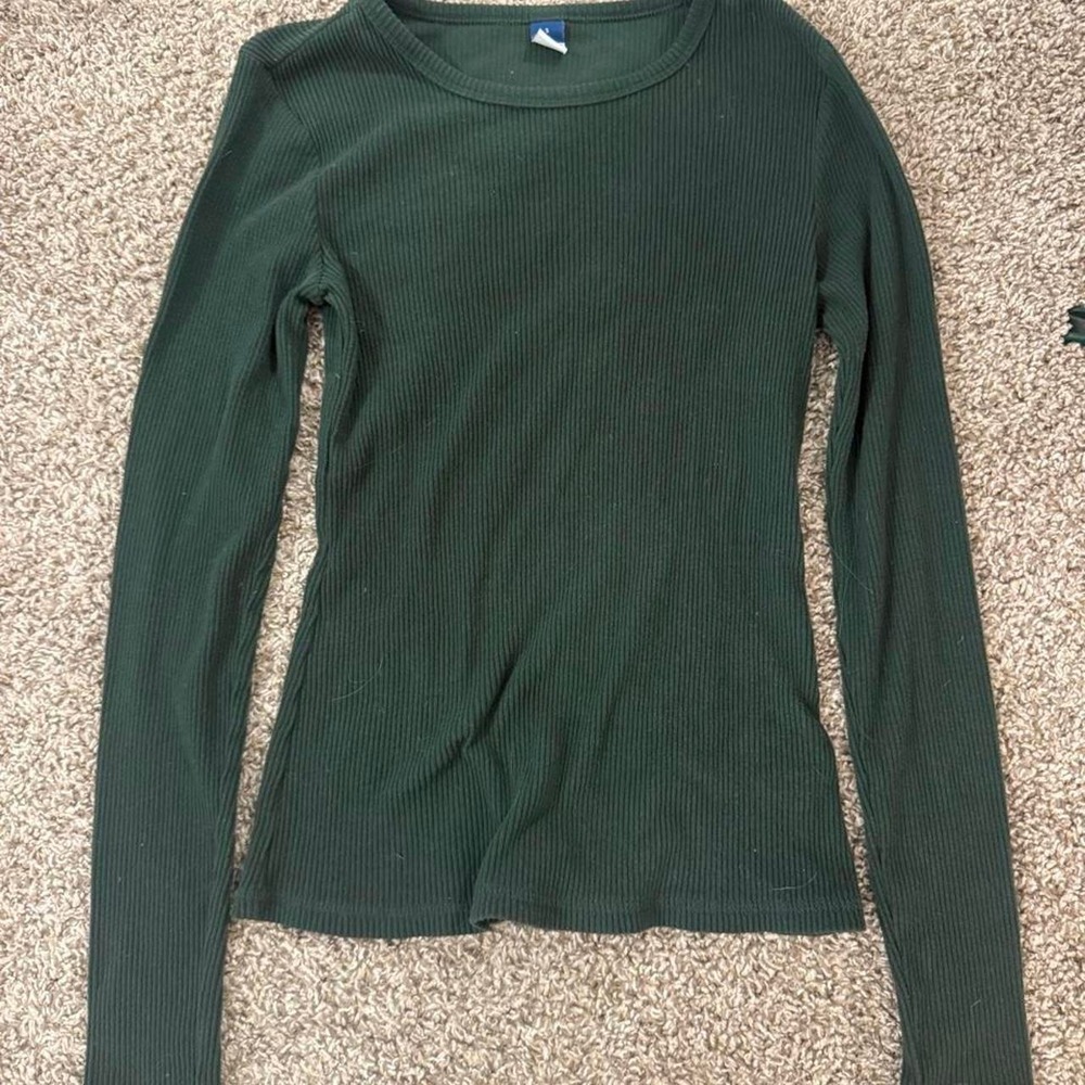 Old Navy Womens Ribbed Long Sleeve Crew Neck Top Green Small